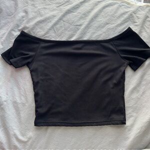 Faded Rose Small Off the Shoulder Black Ribbed Crop Top